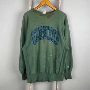 Vintage 90s USA Champion Reverse Weave Green Distressed Sweatshirt XL